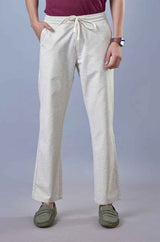 L&C Beige Relax Fit Ankle Length Casual Lowers for Men | Linen Blend | Comfortable Lounge Wear