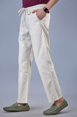 L&C Beige Relax Fit Ankle Length Casual Lowers for Men | Linen Blend | Comfortable Lounge Wear