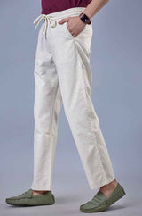 L&C Beige Relax Fit Ankle Length Casual Lowers for Men | Linen Blend | Comfortable Lounge Wear