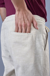 L&C Beige Relax Fit Ankle Length Casual Lowers for Men | Linen Blend | Comfortable Lounge Wear