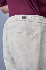 L&C Beige Relax Fit Ankle Length Casual Lowers for Men | Linen Blend | Comfortable Lounge Wear