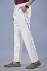 L&C Cream Relax Fit Ankle Length Casual Lowers for Men | Linen Blend