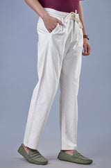 L&C Cream Relax Fit Ankle Length Casual Lowers for Men | Linen Blend