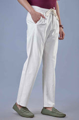 L&C Cream Relax Fit Ankle Length Casual Lowers for Men | Linen Blend