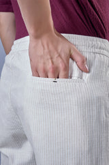 L&C Cream Relax Fit Ankle Length Casual Lowers for Men | Linen Blend