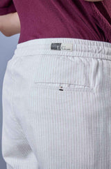 L&C Cream Relax Fit Ankle Length Casual Lowers for Men | Linen Blend