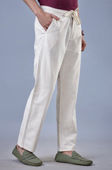 L&C Beige Relax Fit Ankle Length Casual Lowers for Men | Linen Blend | Comfortable Lounge Wear