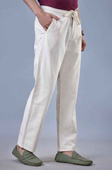 L&C Beige Relax Fit Ankle Length Casual Lowers for Men | Linen Blend | Comfortable Lounge Wear