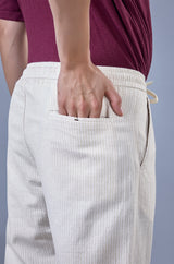 L&C Beige Relax Fit Ankle Length Casual Lowers for Men | Linen Blend | Comfortable Lounge Wear