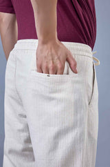 L&C Beige Relax Fit Ankle Length Casual Lowers for Men | Linen Blend | Comfortable Lounge Wear