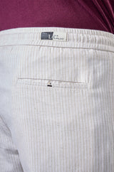 L&C Beige Relax Fit Ankle Length Casual Lowers for Men | Linen Blend | Comfortable Lounge Wear