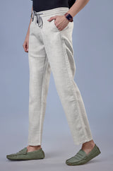 L&C Beige Relax Fit Ankle Length Casual Lowers For Men | Linen Blend | Breathable Comfort