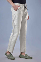 L&C Beige Relax Fit Ankle Length Casual Lowers For Men | Linen Blend | Breathable Comfort