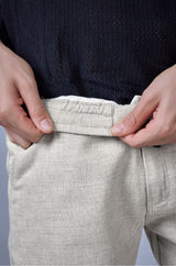 L&C Beige Relax Fit Ankle Length Casual Lowers For Men | Linen Blend | Breathable Comfort