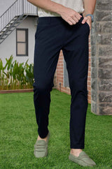 L&C Navy Lined Regular Fit Ankle Length Formal/Casual Pants For Men | Polyester Viscose Blend