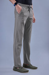 L&C Men's Dark Grey Cotton Dobby Casual Lowers | Comfort Fit