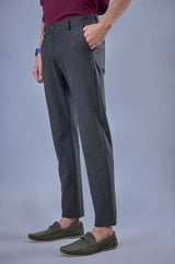 L&C Grey Lined Regular Fit Ankle Length Formal/Casual Pants For Men | Polyester Viscose Blend