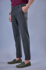 L&C Grey Lined Regular Fit Ankle Length Formal/Casual Pants For Men | Polyester Viscose Blend
