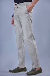 L&C Men's Light Grey Cotton Dobby Casual Lowers | Comfort Fit