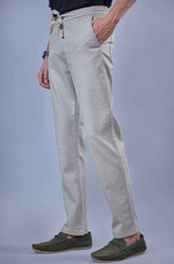 L&C Men's Light Grey Cotton Dobby Casual Lowers | Comfort Fit