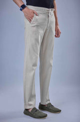 L&C Men's Beige Cotton Dobby Casual Lowers | Comfort Fit