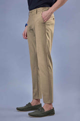 L&C Khaki Regular Fit Ankle Length Formal/Casual Pants For Men | Lined | Polyester Viscose Blend
