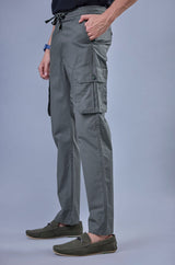 L&C Men's Stone Cotton Dobby Cargo Pants | Comfort Fit