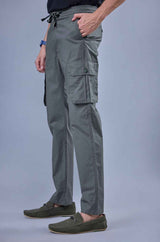 L&C Men's Stone Cotton Dobby Cargo Pants | Comfort Fit
