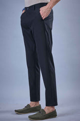 L&C Navy Regular Fit Ankle Length Formal/Casual Pants For Men | Lined | Polyester Viscose Blend