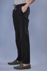 L&C Men's Black Cotton Dobby Casual Lowers | Comfort Fit