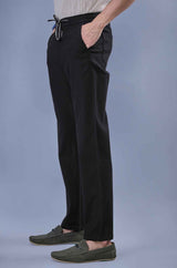 L&C Men's Black Cotton Dobby Casual Lowers | Comfort Fit