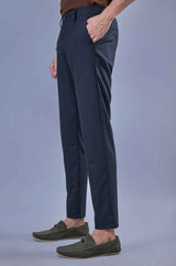 L&C Navy Checked Regular Fit Ankle Length Formal/Casual Pants For Men | Polyester Viscose Blend