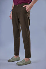 L&C Brown Lined Regular Fit Ankle Length Formal/Casual Pants For Men | Polyester Viscose Blend