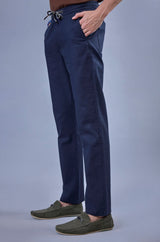 L&C Men's Navy Cotton Dobby Casual Lowers | Comfort Fit