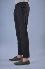 L&C Black Lined Regular Fit Ankle Length Formal/Casual Pants For Men | Polyester Viscose Blend