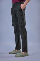 L&C Men's Olive Cotton Dobby Cargo Pants | Comfort Fit