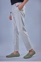 L&C Light Grey Regular Fit Ankle Length Formal/Casual Pants For Men | Lined | Polyester Viscose Blend
