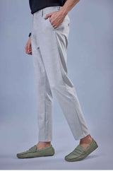 L&C Light Grey Regular Fit Ankle Length Formal/Casual Pants For Men | Lined | Polyester Viscose Blend