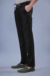 L&C Men's Black Cotton Dobby Casual Lowers | Comfort Fit