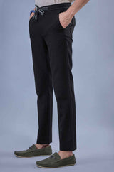 L&C Men's Black Cotton Dobby Casual Lowers | Comfort Fit