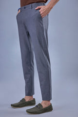 L&C Grey Checked Regular Fit Ankle Length Formal/Casual Pants For Men | Polyester Viscose Blend