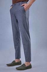 L&C Grey Checked Regular Fit Ankle Length Formal/Casual Pants For Men | Polyester Viscose Blend