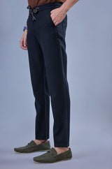 L&C Men's Navy Cotton Dobby Casual Lowers | Comfort Fit