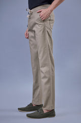 L&C Men's Khaki Cotton Dobby Casual Lowers | Comfort Fit