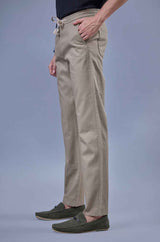 L&C Men's Khaki Cotton Dobby Casual Lowers | Comfort Fit