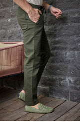 L&C Men's Olive Cotton Dobby Casual Lowers | Comfort Fit