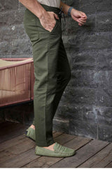 L&C Men's Olive Cotton Dobby Casual Lowers | Comfort Fit