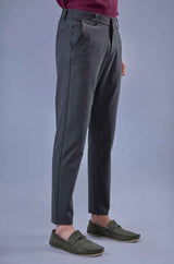 L&C Grey Lined Regular Fit Ankle Length Formal/Casual Pants For Men | Polyester Viscose Blend