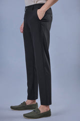L&C Black Regular Fit Ankle Length Formal/Casual Pants For Men | Lined | Polyester Viscose Blend