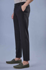 L&C Black Regular Fit Ankle Length Formal/Casual Pants For Men | Lined | Polyester Viscose Blend
